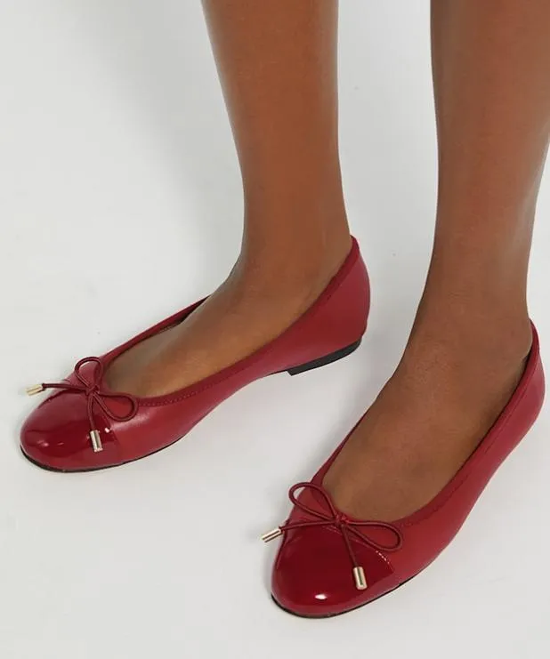 Dune London Flat Shoes Women Toe Cap Ballet Pump Red