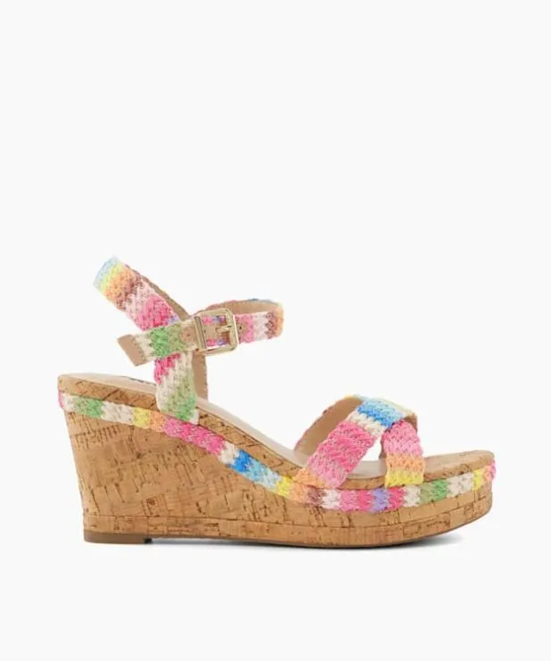 Dune London Heeled Sandals Women BraidedCrossStrap CorkWedge Sandals Multi