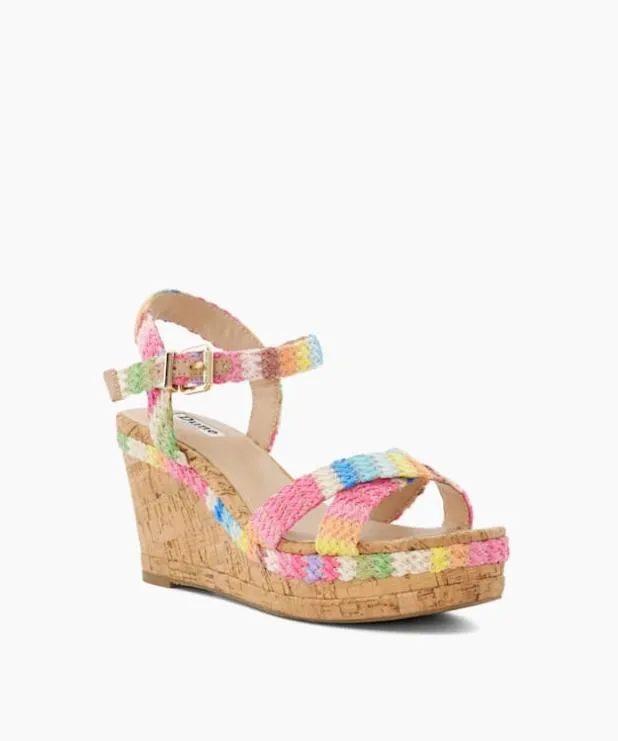 Dune London Heeled Sandals Women BraidedCrossStrap CorkWedge Sandals Multi