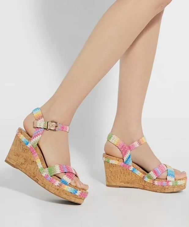 Dune London Heeled Sandals Women BraidedCrossStrap CorkWedge Sandals Multi