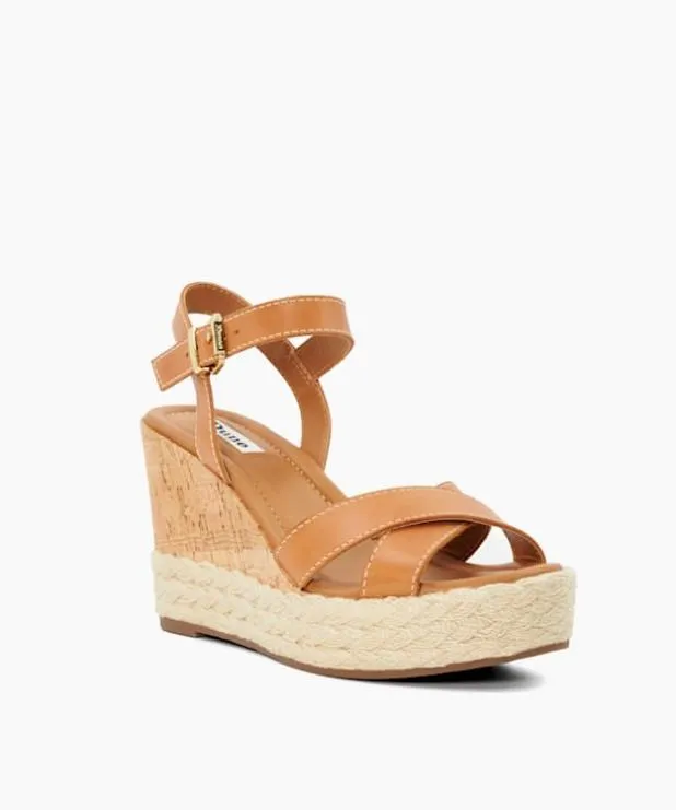 Dune London Heeled Sandals Women Leather Cork And Woven Wedge Sandals Brown