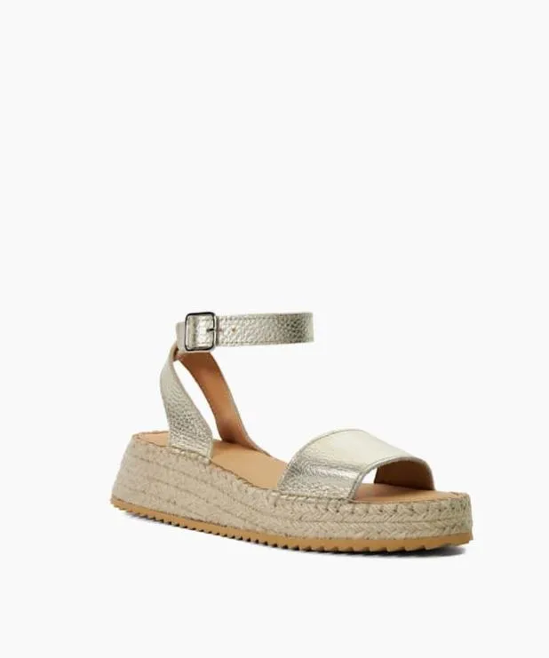 Dune London Heeled Sandals Women Leather Raffia Flatform Sandals Metallic
