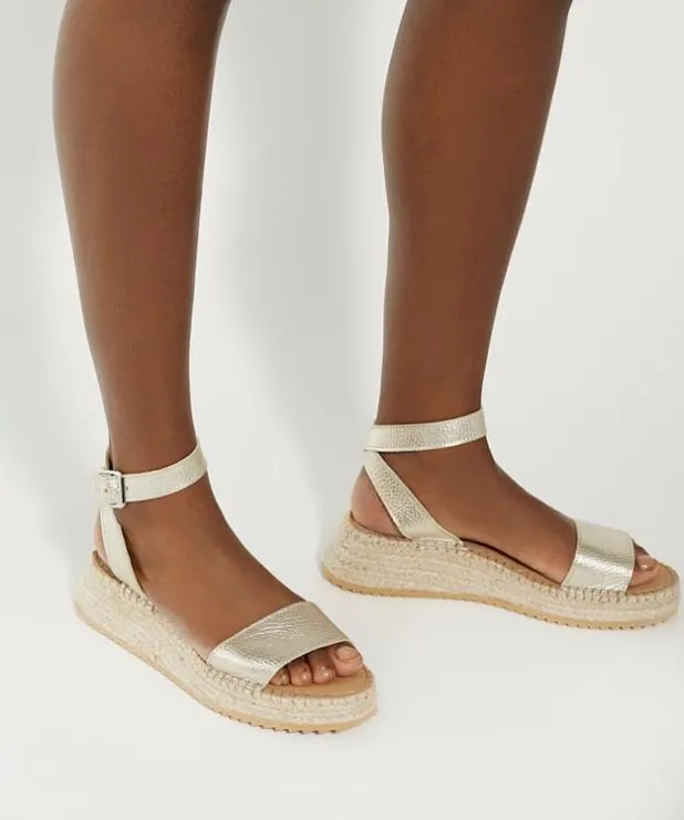 Dune London Heeled Sandals Women Leather Raffia Flatform Sandals Metallic