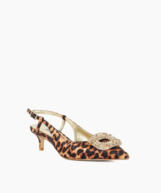 Dune London Heels Women Boucle Brooch Detail Kitten Heel Slingback Animal