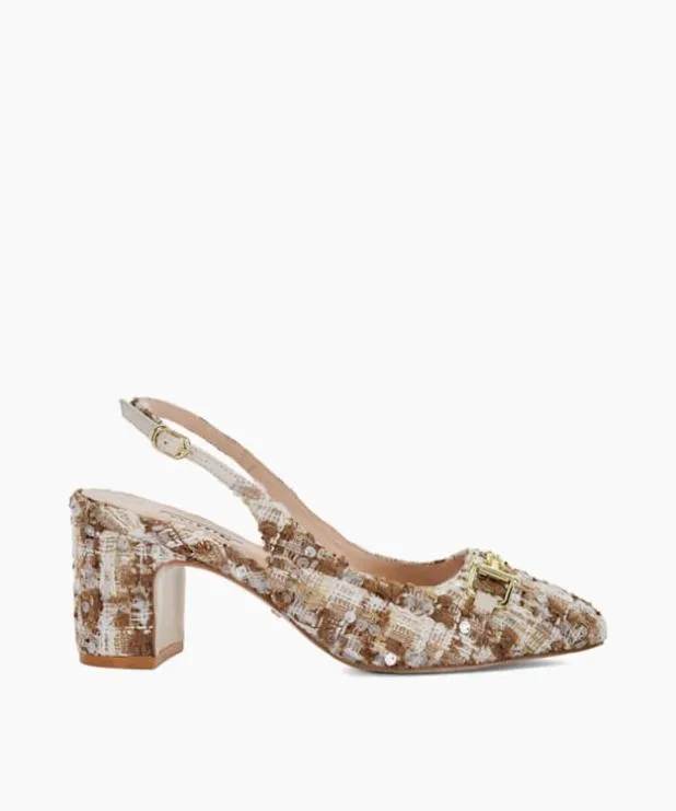 Dune London Heels Women Brand Snaffle BlockHeeled Slingback Courts Neutral