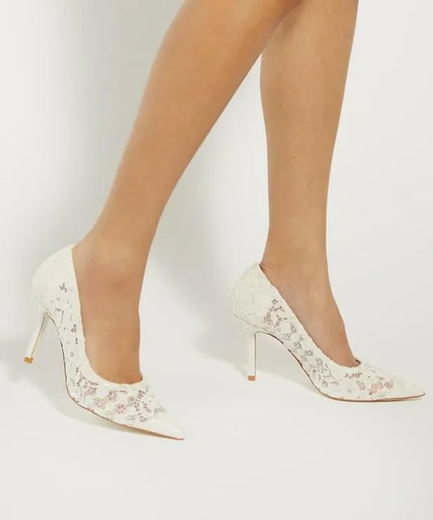 Dune London Heels Women Floral Lace Wedding Shoes White