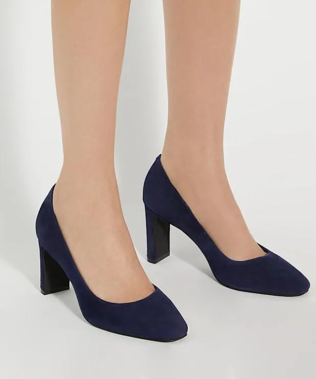 Dune London Heels Women High Block Heel Court Shoes Blue