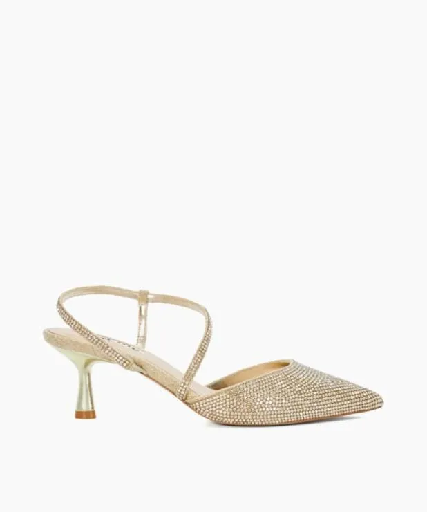 Dune London Heels Women Hotfix Kitten Heel Slingbacks Metallic