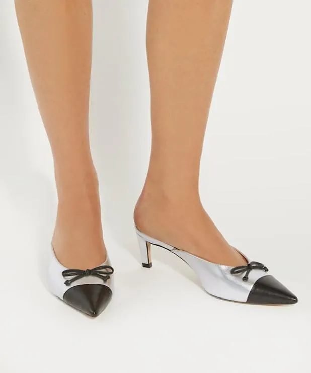 Dune London Heels Women Leather Pointed Toe Slip On Heels Metallic