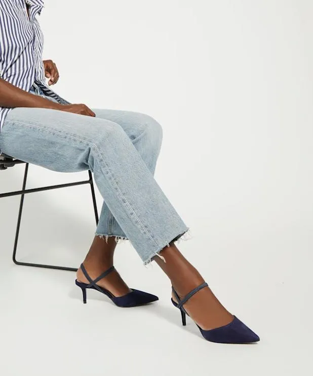 Dune London Heels Women Wide Fit Pointed Courts With Elasticated Straps Blue