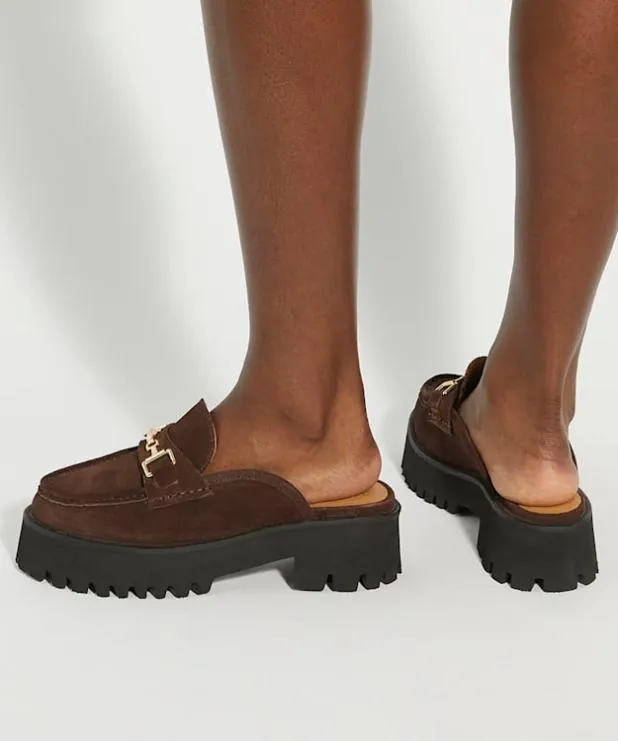 Dune London Loafers Women Chunky Branded Snaffle Trim Backless Loafer Brown