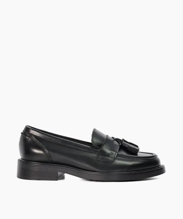 Dune London Loafers Women Leather Tassel Trim Loafers Black