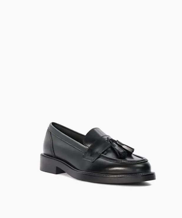 Dune London Loafers Women Leather Tassel Trim Loafers Black