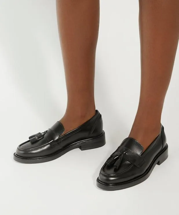 Dune London Loafers Women Leather Tassel Trim Loafers Black