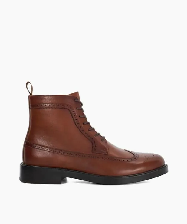 Dune London Smart Boots Men Brogue Detail Lace Up Formal Boots Brown