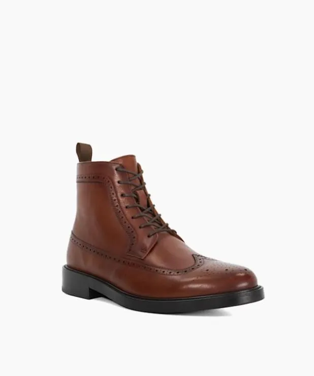 Dune London Smart Boots Men Brogue Detail Lace Up Formal Boots Brown
