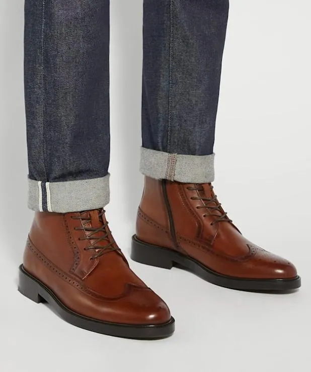 Dune London Smart Boots Men Brogue Detail Lace Up Formal Boots Brown