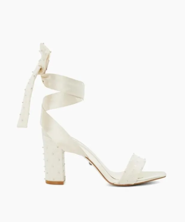 Dune London White Sandals Women Ribbon Tie Block Heeled Wedding Sandals White