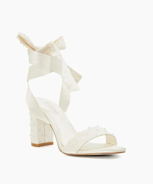 Dune London White Sandals Women Ribbon Tie Block Heeled Wedding Sandals White