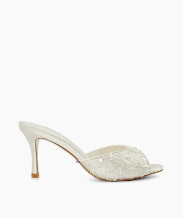 Dune London White Sandals Women Sequined Embellished Wedding Mules White