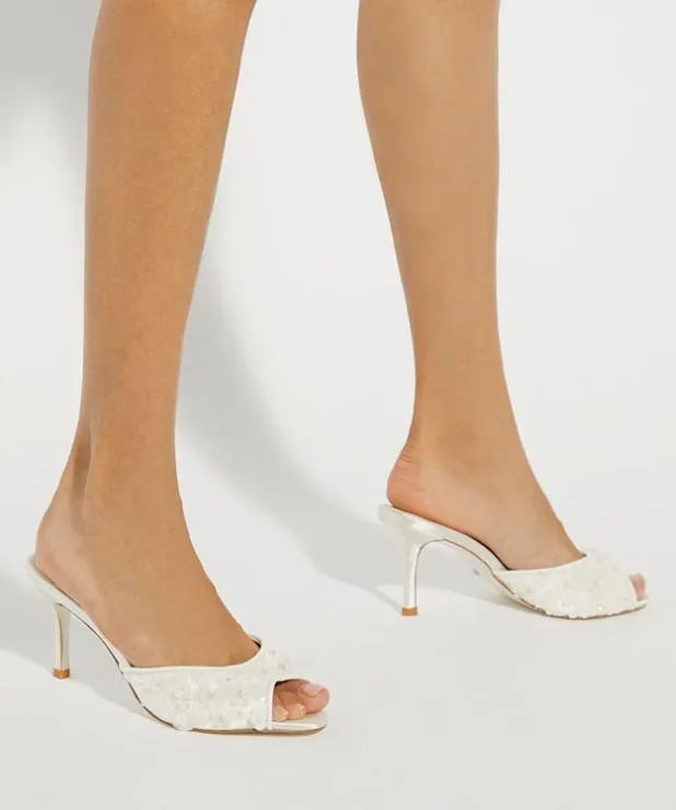Dune London White Sandals Women Sequined Embellished Wedding Mules White