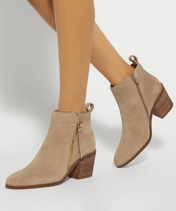 Dune London Wide Fit Boots Women Block Heel Side Zip Boots Neutral