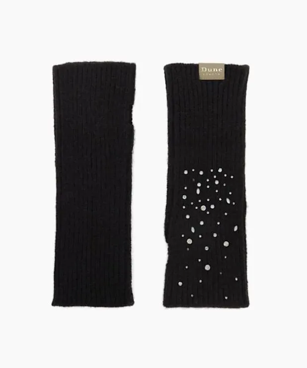 Dune London Winter Accessories Women Diamante Embellished Fingerless Gloves Black