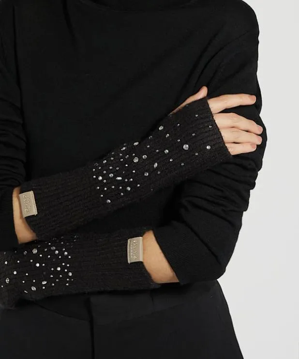 Dune London Winter Accessories Women Diamante Embellished Fingerless Gloves Black