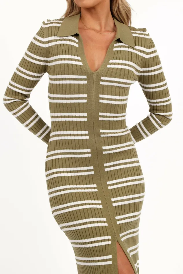 Eliana Long Sleeve Midi Dress Olive Women Long Sleeve Dresses Petal and Pup