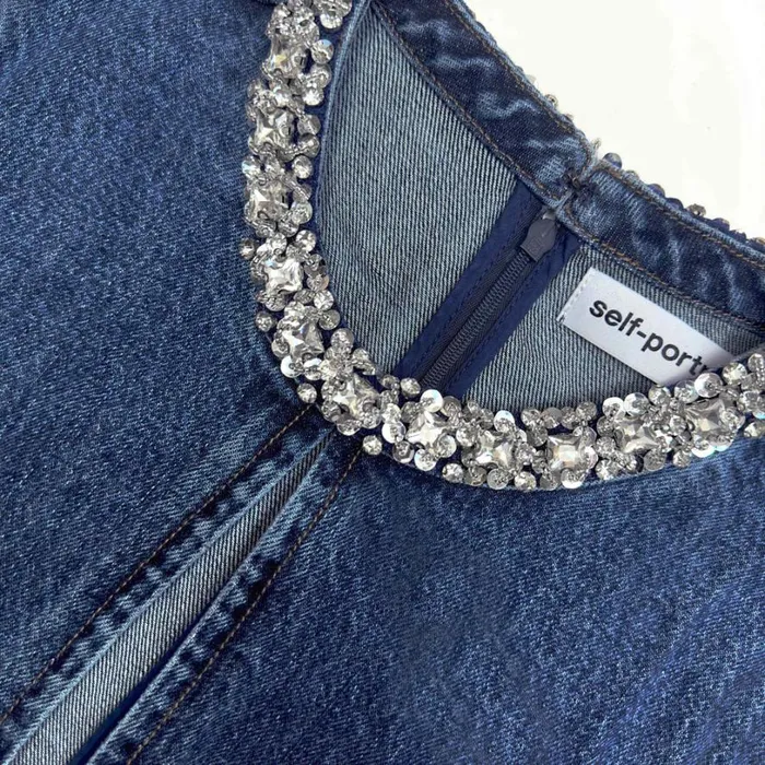 Embellished Denim Mini Dress Women Self Portrait Dresses Embellished Denim Mini Dress Women Self Portrait Dresses