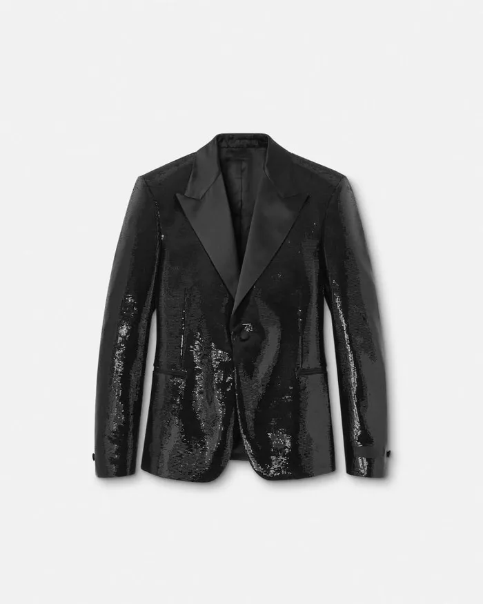 Embellished SingleBreasted Blazer Black Men Versace Blazers and Suits