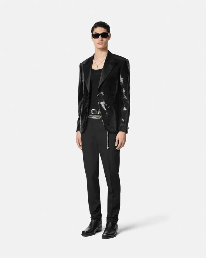 Embellished SingleBreasted Blazer Black Men Versace Blazers and Suits