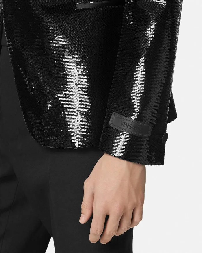 Embellished SingleBreasted Blazer Black Men Versace Blazers and Suits