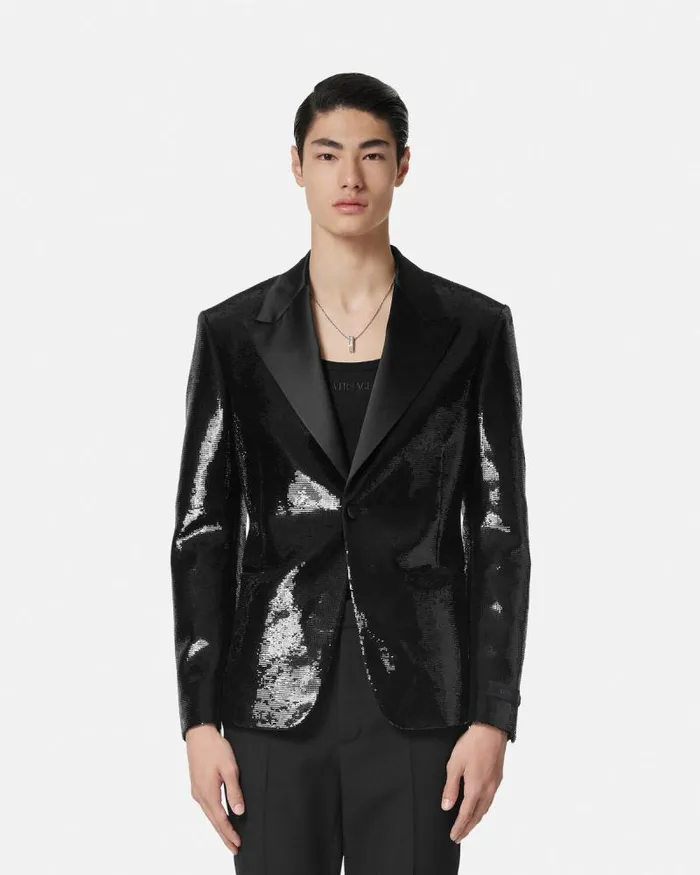 Embellished SingleBreasted Blazer Black Men Versace Blazers and Suits