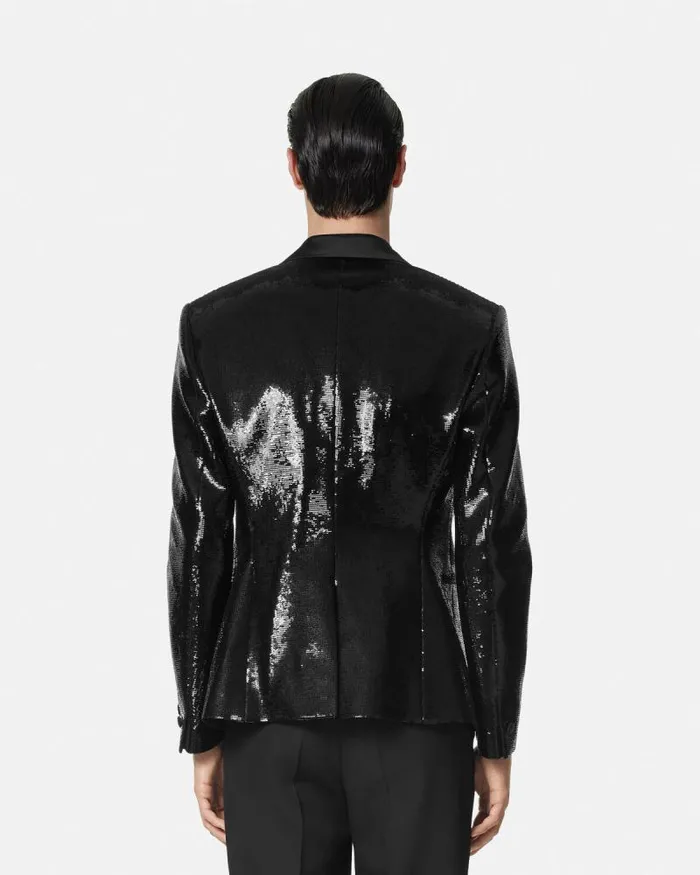 Embellished SingleBreasted Blazer Black Men Versace Blazers and Suits