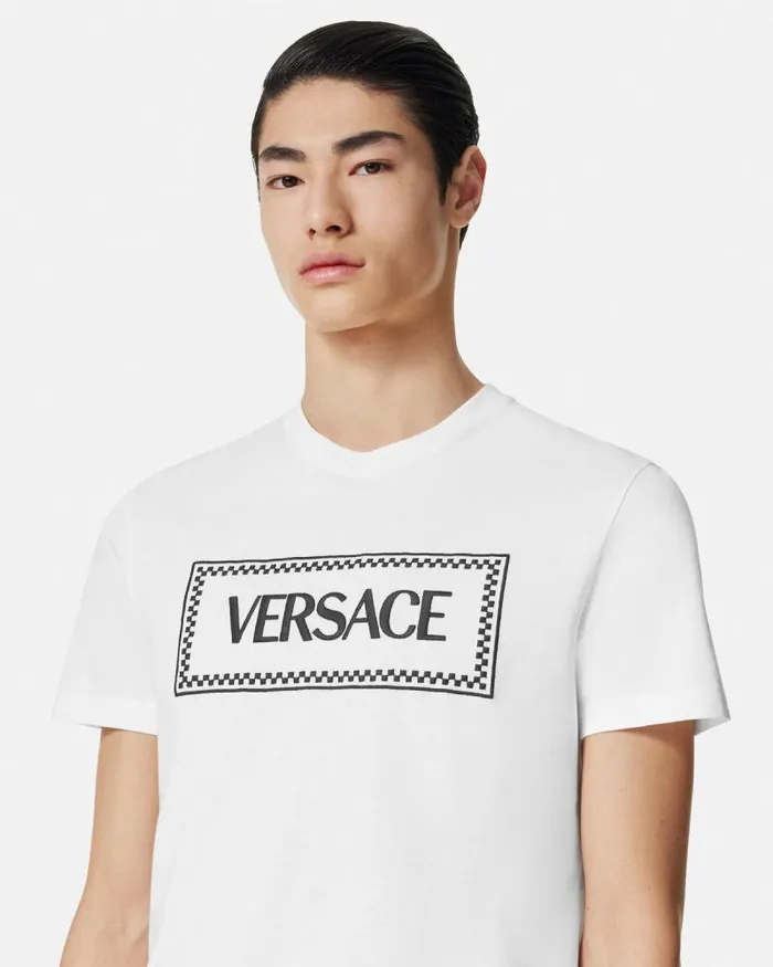 Embroidered 03990s Vintage Logo TShirt White Men Versace TShirts and Polos