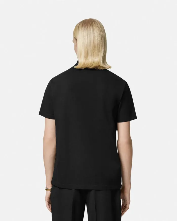 Embroidered Coupe Blason Polo Shirt Black Men Versace TShirts and Polos