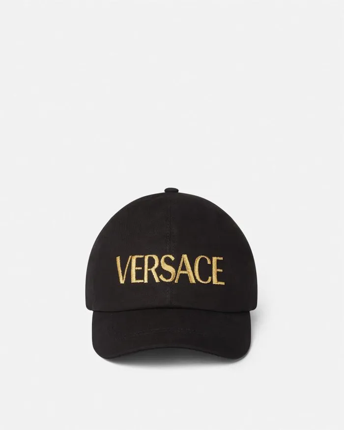 Embroidered Logo Cap Blackgold WomenMen Versace Hats and Caps