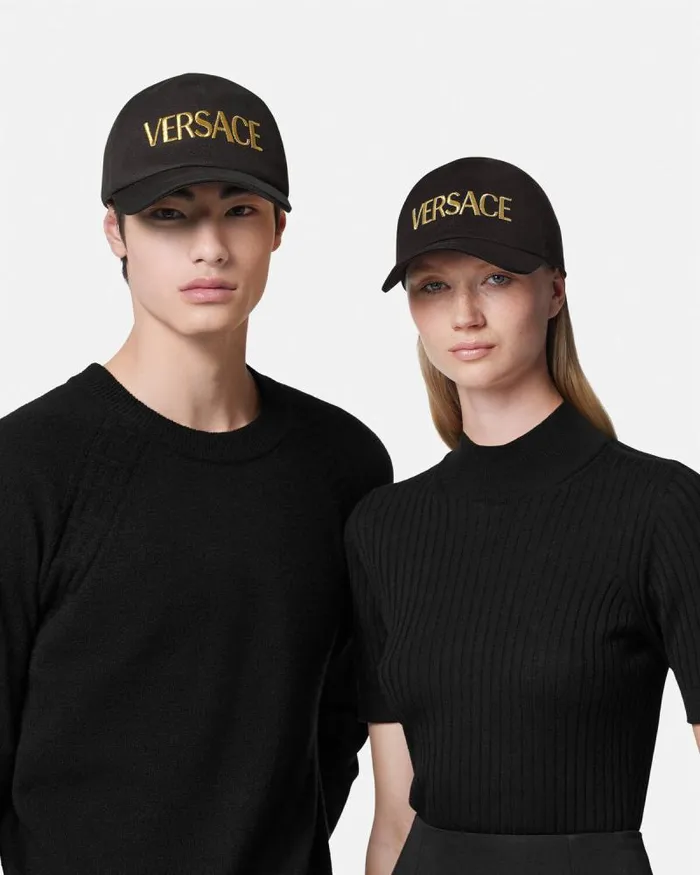 Embroidered Logo Cap Blackgold WomenMen Versace Hats and Caps