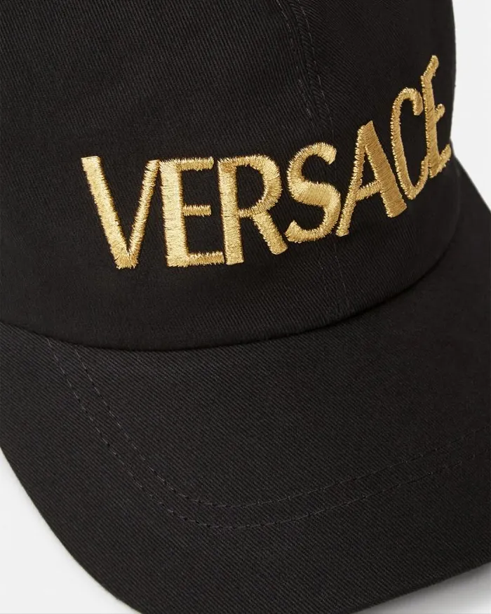 Embroidered Logo Cap Blackgold WomenMen Versace Hats and Caps