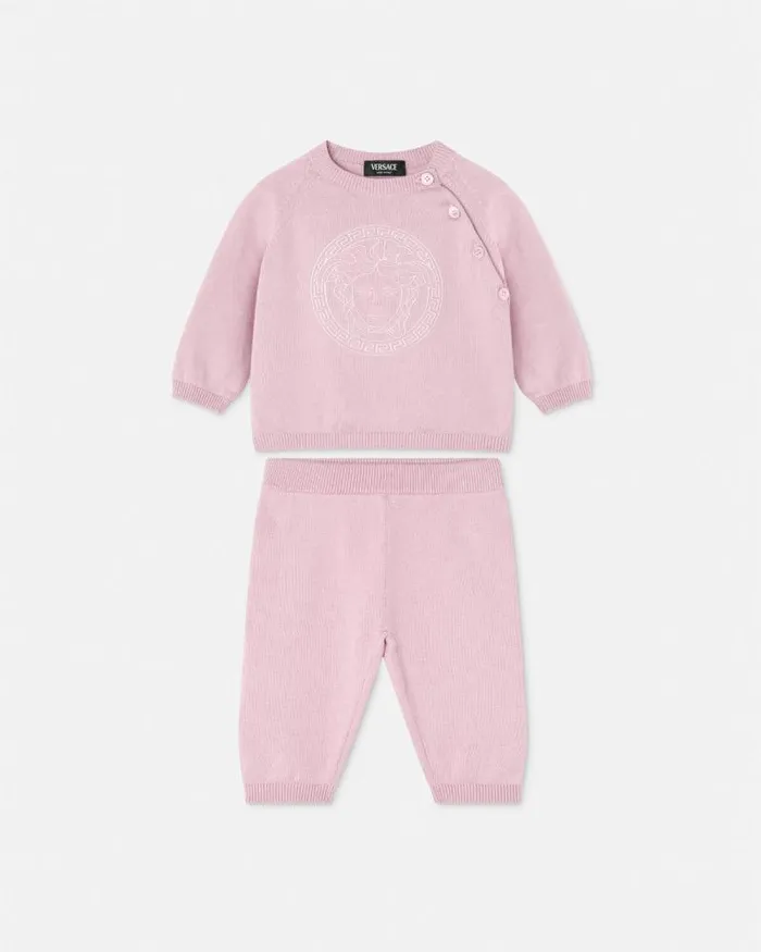 Embroidered Medusa Baby Knit Set Light Pink Children Versace Gift Sets