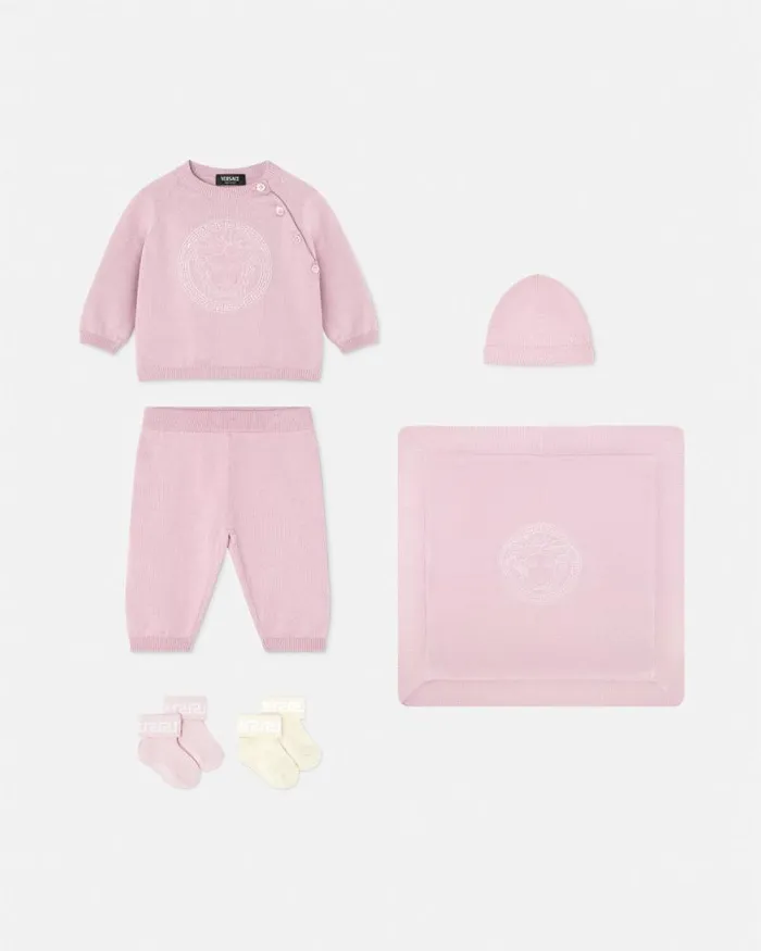 Embroidered Medusa Baby Knit Set Light Pink Children Versace Gift Sets