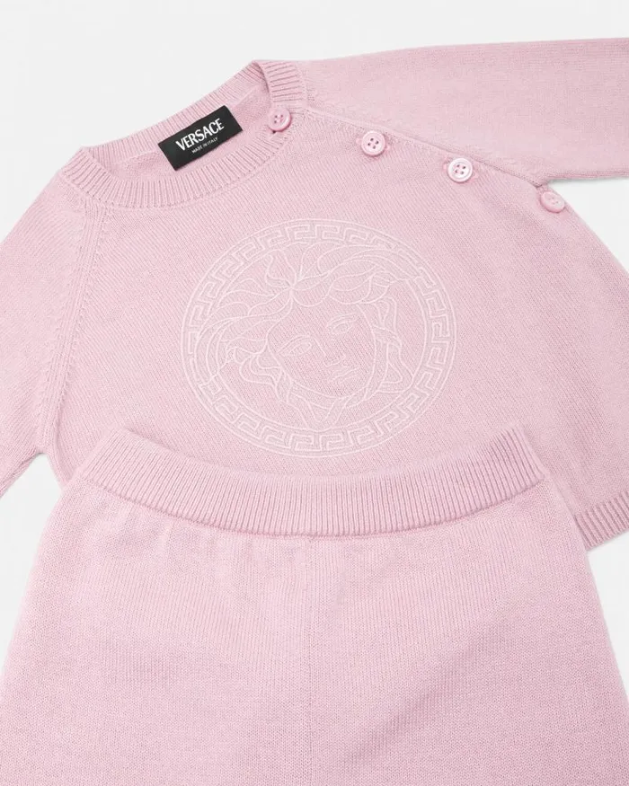 Embroidered Medusa Baby Knit Set Light Pink Children Versace Gift Sets