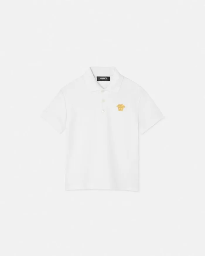 Embroidered Medusa Kids Polo Shirt Whiteprint Children Versace Clothing