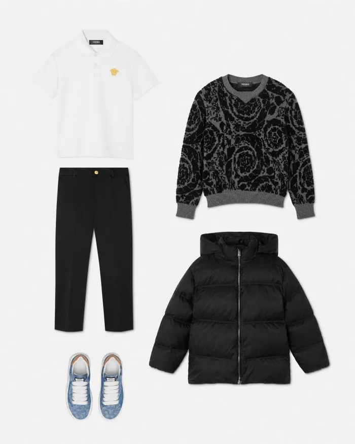 Embroidered Medusa Kids Polo Shirt Whiteprint Children Versace Clothing