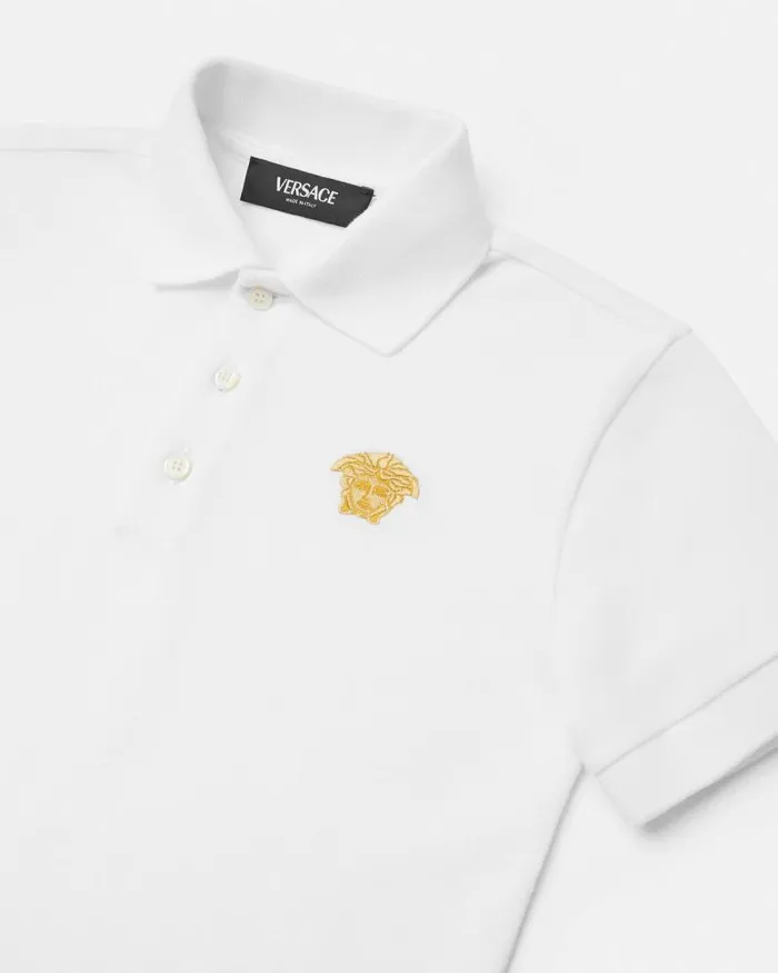 Embroidered Medusa Kids Polo Shirt Whiteprint Children Versace Clothing