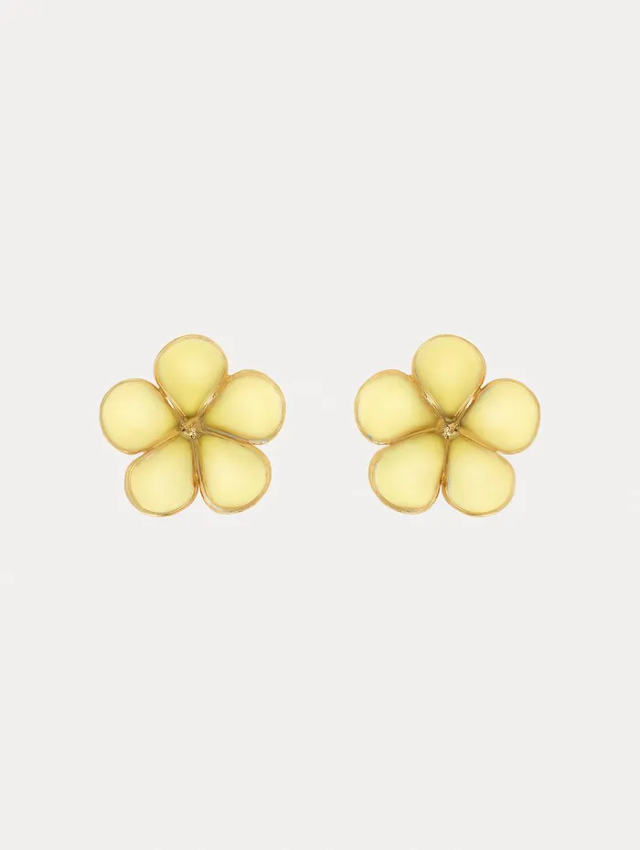 Enamel Flower Stud Earrings Yellow Women Oscar De La Renta Earrings