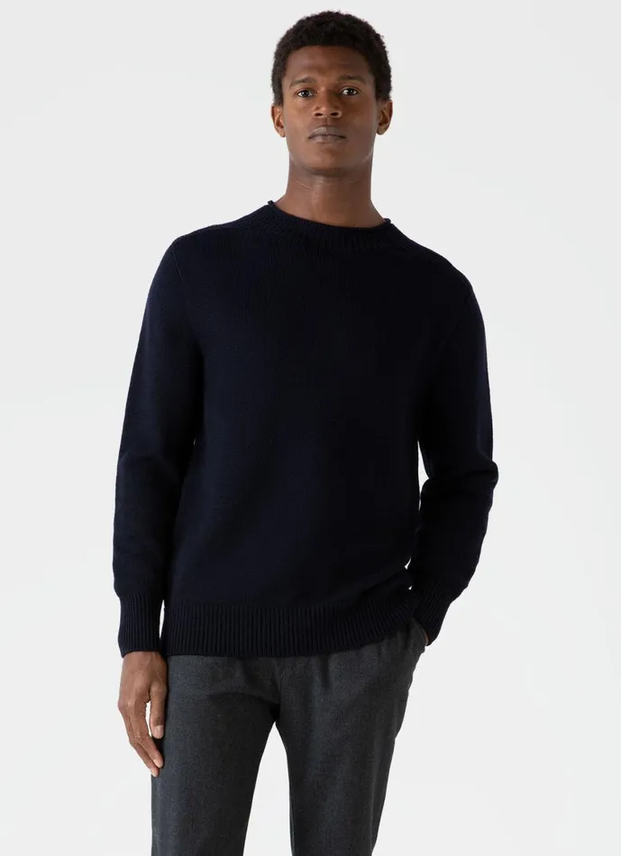 English Merino Fisherman Jumper Navy Men SUNSPEL Knitwear