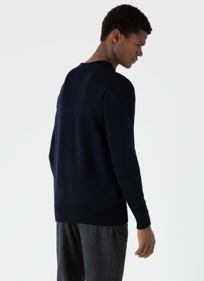 English Merino Fisherman Jumper Navy Men SUNSPEL Knitwear