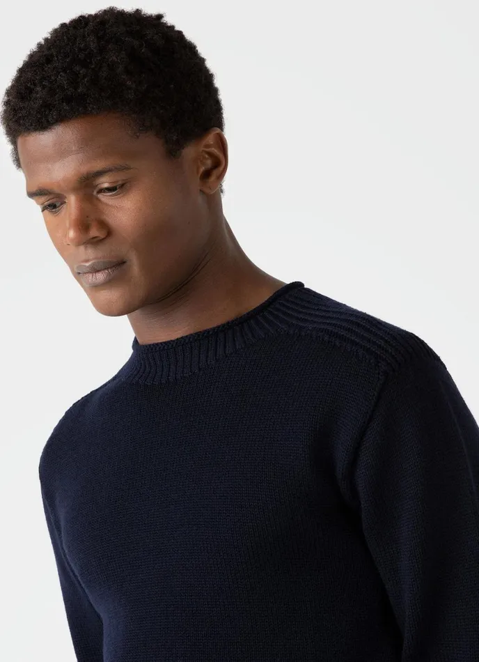 English Merino Fisherman Jumper Navy Men SUNSPEL Knitwear